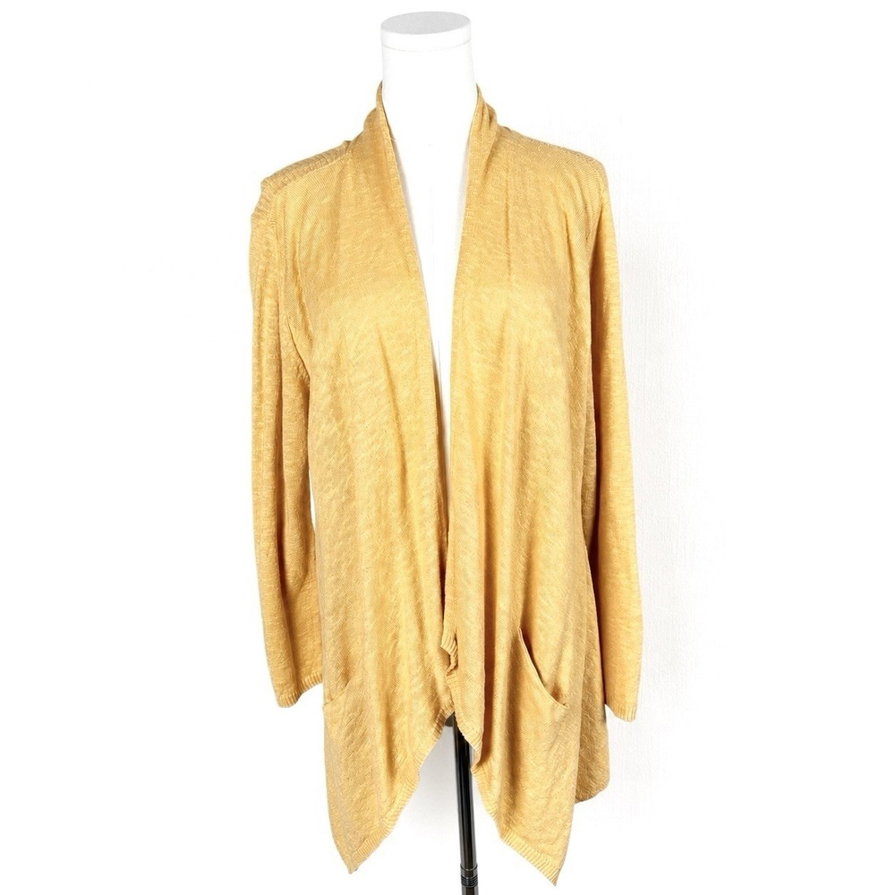 Vintage Linen Blend Yellow Eileen Fisher Asymmetrical Cardigan Size XL Luxury